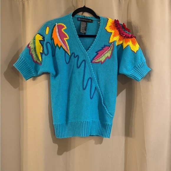 Source Unknown Tops - Diffusion Vintage Colorful Embroidered Blue Sweater